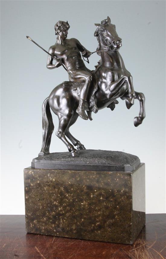 Rudolf Kuchler, A patinated bronze figure group of a classical warrior on horseback(-)